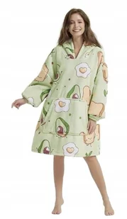 BLUZA PLUSZOWA Z KAPTUREM ZIELONA COMFY KOC OVERSIZE CIEPŁA TOSTY AWOKADO - Bluzy damskie - miniaturka - grafika 1