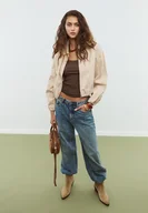 Kurtki damskie - Stradivarius Kurtka bufiasty rękaw diagonal Szary XL - miniaturka - grafika 1