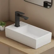 Umywalki - EMKE Umywalka ceramiczna 41x22x10 cm, Prostokątna Umywalka nablatowa z nawierconym otworem na baterię, brylantowa biel - miniaturka - grafika 1