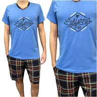 Piżamy damskie - Piżama męska niebieski krótkie spodenki California M - miniaturka - grafika 1