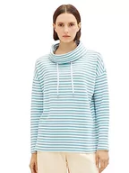 Bluzy damskie - TOM TAILOR Damska bluza z kołnierzem szalowym, 34069-offwhite Teal Stripe, L - miniaturka - grafika 1
