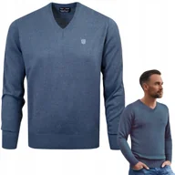 Swetry męskie - SWETER Męski w Serek Elegancki Gładki NIEBIESKI melanż XXL Pako Jeans - miniaturka - grafika 1