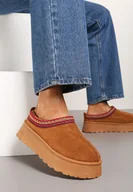 Śniegowce damskie - Brązowe Niskie Śniegowce z Imitacji Zamszu na Platformie z Ozdobnym Haftem Ftarvia - miniaturka - grafika 1