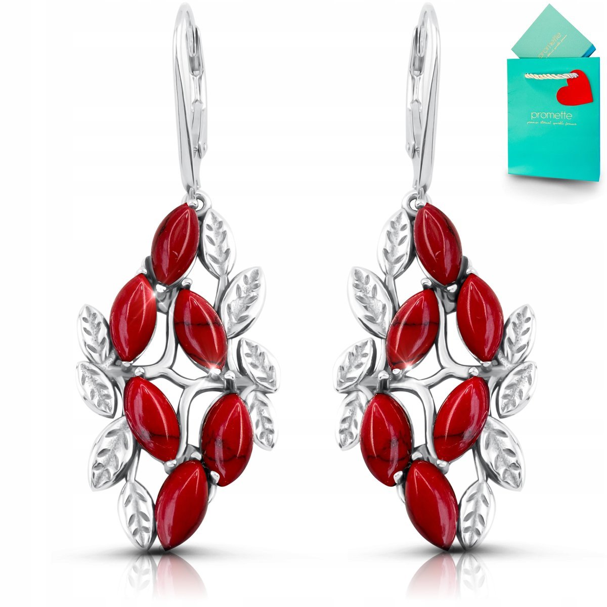 Srebrne kolczyki z koralem srebro wiszące koral czerwony na biglu 925