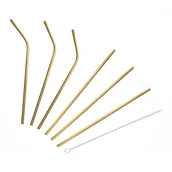 Słomki do napojów - Zestaw słomek metalowych złotych z czyścikiem RIJO 7 szt. - miniaturka - grafika 1