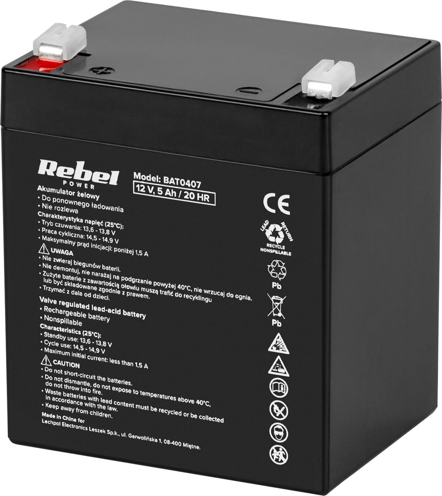 Rebel Akumulator żelowy Rebel 12V 5Ah BAT0407