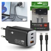 Ładowarki do telefonów - Szybka ładowarka sieciowa 65W GaN II 3A 20V QC3.0 PD3.0 USB C USB A + kabel - miniaturka - grafika 1