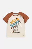 Koszulki dla chłopców - Coccodrillo t-shirt bawełniany niemowlęcy kolor beżowy z nadrukiem - miniaturka - grafika 1