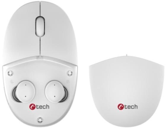 C-Tech S TWS słuchawkami Dual mode WLM-21, bezprzewodowa, BT5.0 + 2,4GHz, 1600DPI, 3 przyciski, USB nano receiver, biała WLM-21W