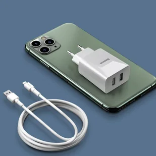 Baseus szybka ładowarka sieciowa 2x USB 10,5 W 2,1 A + kabel USB - Lightning 2,4 A 1 m biały (TZCCFS-R02) - Ładowarki do telefonów - miniaturka - grafika 6
