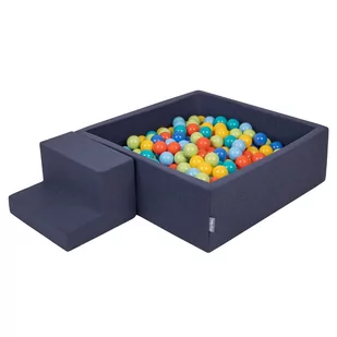 KiddyMoon Piankowy plac zabaw PPZP-KW30D-122 z piłeczkami granatowy: jasny zielony-pomarańcz-turkus-niebieski-babyblue-żółty basen 100/schodek - Suche baseny - miniaturka - grafika 1