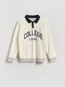 Bluzki dla chłopców - Reserved - Bawełniany longsleeve polo - złamana biel - miniaturka - grafika 1