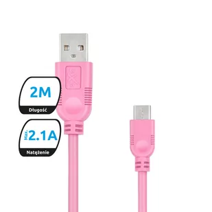 EXC Kabel USB 2.0 eXc WHIPPY USB A M micro USB B M 5-pin 2m jasny różowy 5901687939377 - Huby USB - miniaturka - grafika 1