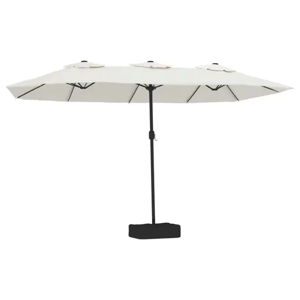 Podwójny Parasol Ogrodowy z LED, 449x265x245 cm, Piaskowy Biały/Ciemnoszary