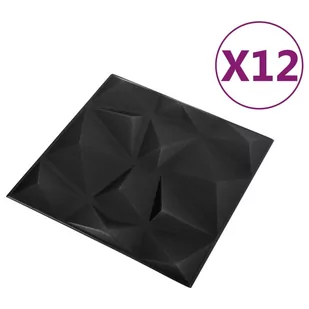 vidaXL Panele ścienne 3D, 12 szt., 50x50 cm, diamentowa czerń, 3 m² 340587 - Panele ścienne i boazeria - miniaturka - grafika 3