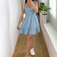 Sukienki - TEMU Damska Sukienka Kamizelka w Jednolitym Kolorze z Wstawkami - miniaturka - grafika 1