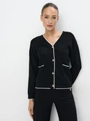 Swetry damskie - Mohito - Czarny kardigan z ozdobnymi guzikami - czarny - miniaturka - grafika 1