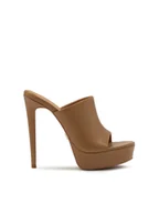 Klapki i japonki damskie - Brązowe klapki na platformie i wysokim obcasie - 37 - miniaturka - grafika 1