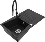 Zlewozmywaki z baterią - Mexen Cesar zlewozmywak granitowy 1-komorowy z ociekaczem i baterią kuchenną Aster, czarny - 6514-77-73450-07 - miniaturka - grafika 1
