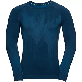 Koszulki męskie - ODLO Męska koszulka Kinship ciepła L/S Base Layer Top, Niebieski skrzydło morski melanż, XL - grafika 1