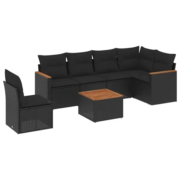 Zestaw mebli ogrodowych modułowych z poduszkami, czarny, rattan PE, stal,