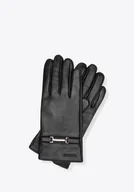 Rękawiczki - Damskie rękawiczki ze skóry naturalnej z ozdobnym paskiem czarne - miniaturka - grafika 1