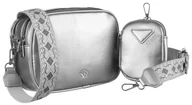 Torebki damskie - Mała torebka damska z portmonetką torebka miejska na ramię crossbody z szerokim paskiem skóra ekologiczna Rovicky, srebrny - miniaturka - grafika 1