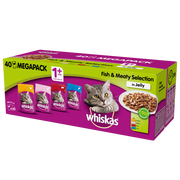 Whiskas Potrawka Adult 40x100g Smaki Rybne i Tradycyjne mokra karma dla kotów w galaretce z kurczakiem z łososiem z wołowiną z tuńczykiem) 25435-uniw