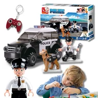 Klocki - KLOCKI SLUBAN B0639 Radiowóz + Piesek POLICE 78 EL. + BRELOK PAD GUMOWY (MIX WZORÓW) - miniaturka - grafika 1