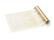 Dekoracje i nakrycia stołu na imprezę - Dekoracja bieżnik siatkowy - złoty - 36 cm x 9 m - 1 szt. - miniaturka - grafika 1