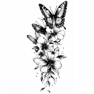 Tatuaż Damski Motyle Kwiaty Zmywalny Tymczasowy Wodny - Zabawki kreatywne - miniaturka - grafika 1