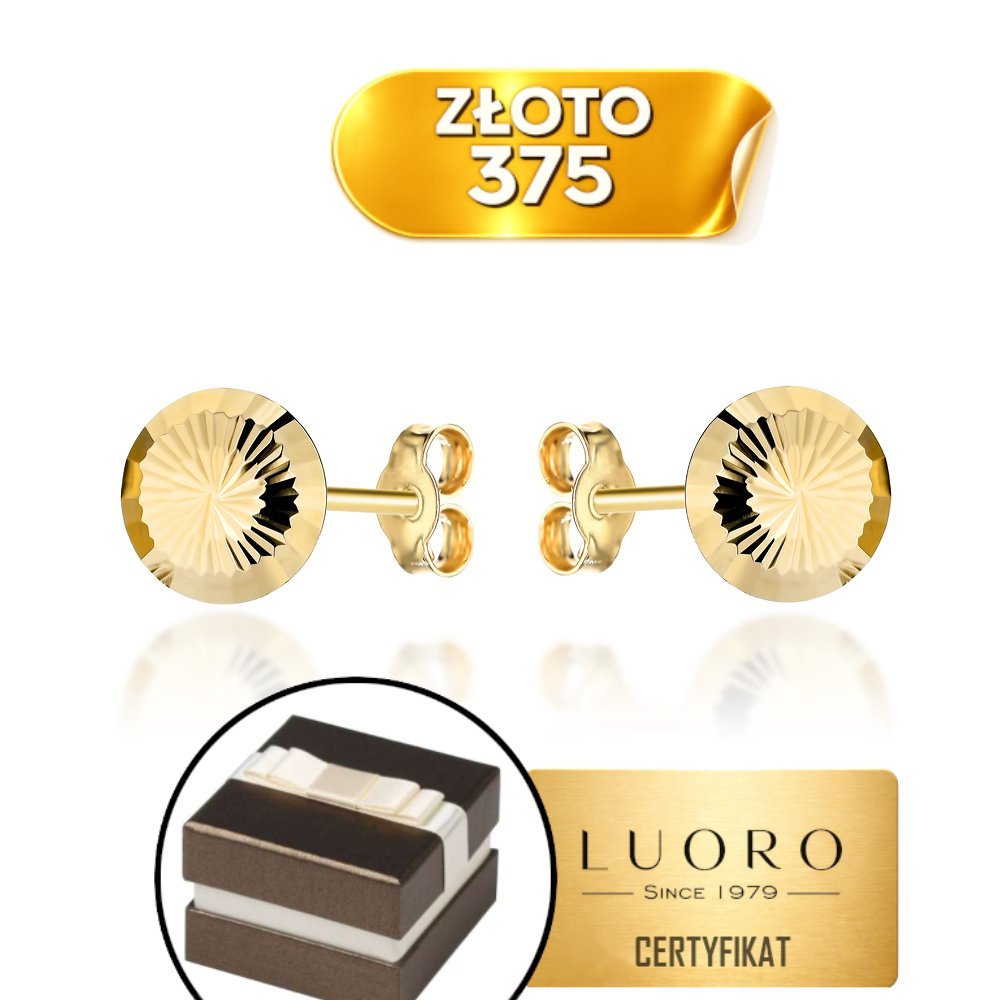 KOLCZYKI ZŁOTE 375 KÓŁECZKA Z DIAMENTOWANIEM 8 MM SZTYFT ELEGANCKIE