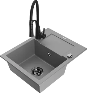 Mexen Enzo zlewozmywak granitowy 1-komorowy z ociekaczem i baterią kuchenną Aster, szary - 6506-71-73450-70-B - Zlewozmywaki z baterią - miniaturka - grafika 1