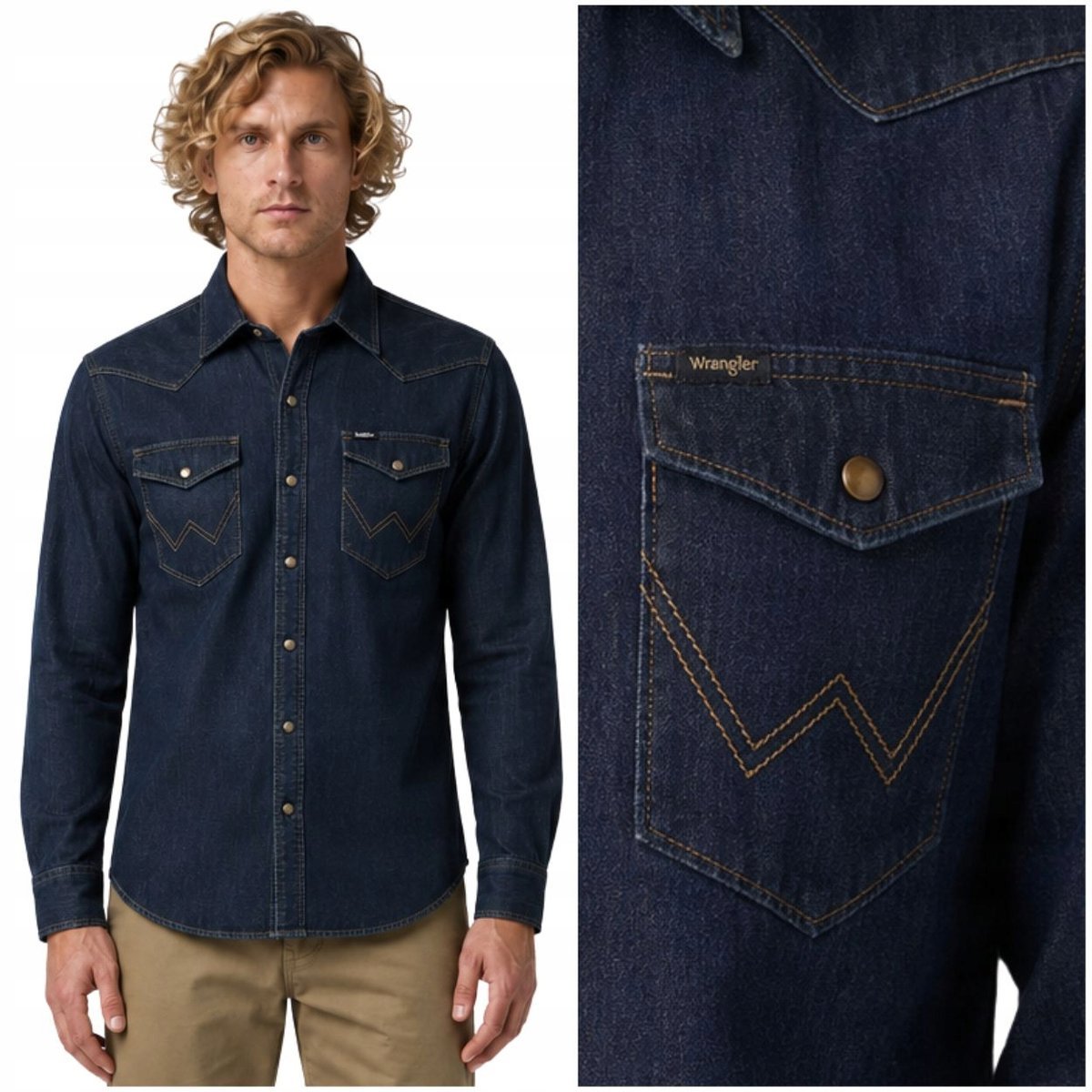 Wrangler Western Shirt Canyon regular ciemna koszula jeansowa zatrzaski L