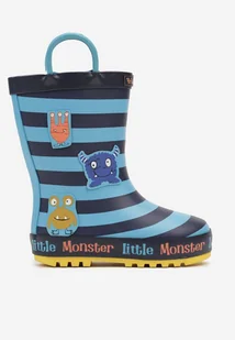 Niebiesko-Granatowe Ocieplone Płaskie Kalosze w Paski z Aplikacjami Tialisee - Kalosze damskie - miniaturka - grafika 1