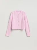 Swetry damskie - Reserved - Kardigan z ozdobnym splotem - różowy - miniaturka - grafika 1