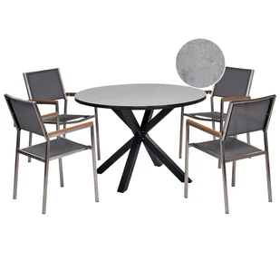BELIANI Zestaw ogrodowy stół okrągły i 4 krzesła szary aluminium stal nierdzewna blat ze szkła ceramicznego meble ogrodowe nowoczesny - Meble ogrodowe - miniaturka - grafika 1
