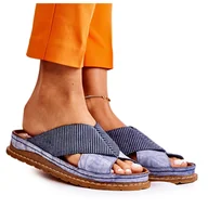 Klapki i japonki damskie - Skórzane Profilowane Klapki Maciejka 04986-17 Niebieskie - miniaturka - grafika 1