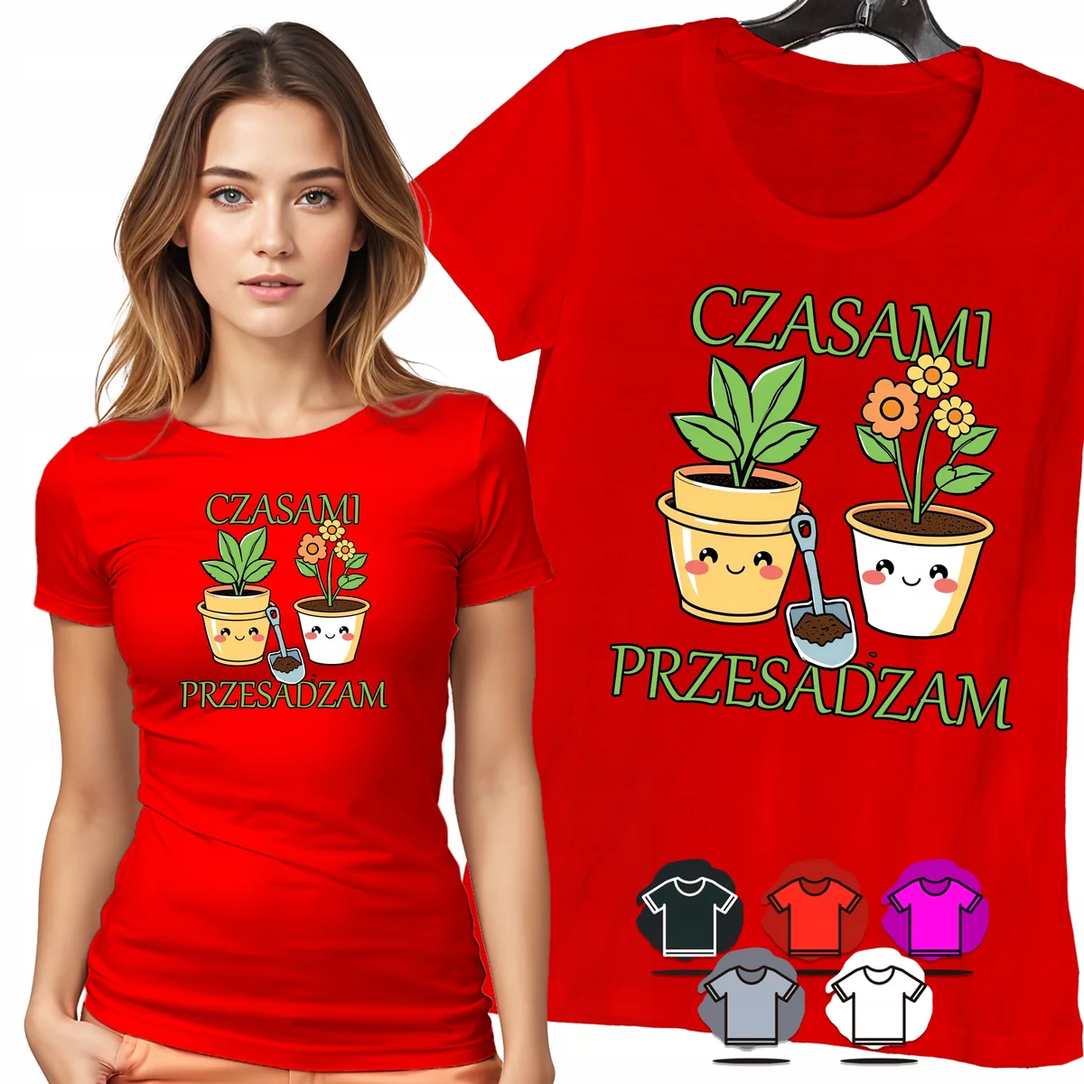 KOSZULKA DAMSKA T-SHIRT - CZASAMI PRZESADZAM KWIATY DONICZKI HUMOR - XS