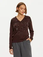 Swetry damskie - LOLA CASADEMUNT Sweter LF2411007 Brązowy Regular Fit - miniaturka - grafika 1