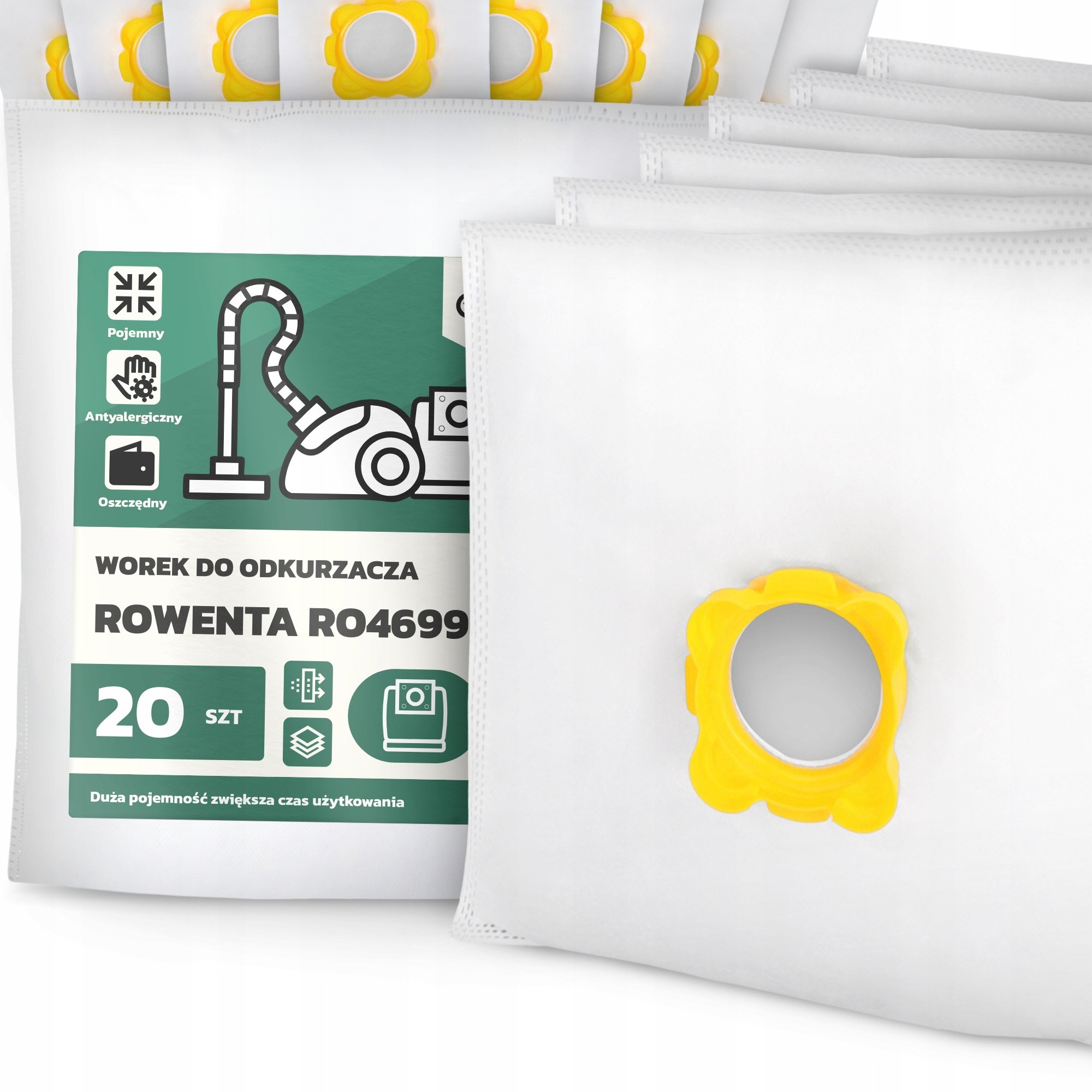 20x Worek do Odkurzacza Rowenta RO4699 Syntetyczny Mikrowłókna Duży Work G9