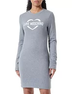 Sukienki - Love Moschino Damska sukienka z długim rękawem z nadrukiem holograficznym w sercu, Średni melanż, szary, 38 - miniaturka - grafika 1