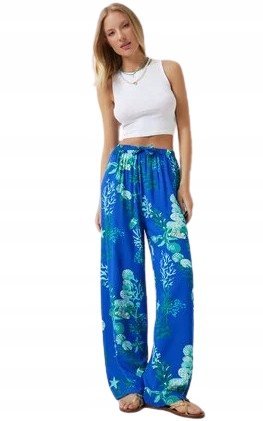 HAPPINESS ISTANBUL SPODNIE CASUAL NIEBIESKIE WZORZYSTE 38 5AA