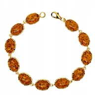 Bransoletki - Bransoletka srebrna POZŁACANA z bursztynem naturalnym duża srebro - miniaturka - grafika 1