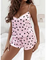 Piżamy damskie - Satynowa piżama top+spodenki w serduszka PINNA - pudrowy róż - miniaturka - grafika 1