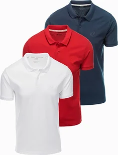 Komplet męskich t-shirtów bawełnianych polo BASIC granatowy/biały/czerwony V3 OM-POBS-0133 L - Koszulki męskie - miniaturka - grafika 1