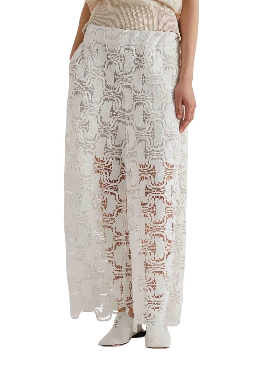 Pantalone palazzo alla caviglia damskie MEIMEIJ in pizzo macramè