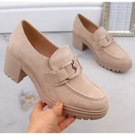 Mokasyny damskie - Półbuty damskie mokasyny zamszowe na słupku i platformie beżowe Vinceza 10921 beżowy - miniaturka - grafika 1