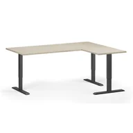 Biurka - Stół z regulacją wysokości, 3 silniki, 745 - 1215 mm, narożnik L/P, blat 1800 x 1400 mm, podstawa czarna, dąb naturalny - miniaturka - grafika 1