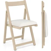 Krzesła - Zestaw 2 Składanych Krzeseł Drewnianych, Zakrzywione Oparcie, Podnóżek, Składane Krzesło z Wyściełanym Siedziskiem (Jasnobeżowe) - miniaturka - grafika 1